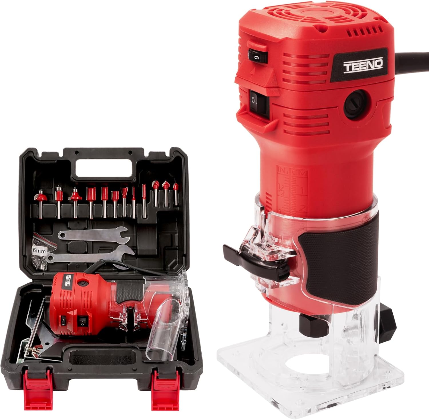 TEENO 650W Compact Wood Router with 12‑Piece 1/4" Bit Set